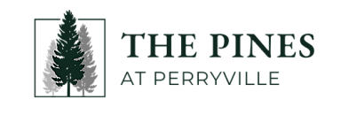 Elegant logo of 'The Pines at Perryville' featuring stylized pine trees, symbolizing nature and tranquility.