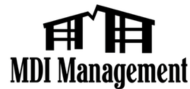 MDI Management logo featuring a stylized building design, symbolizing premier property management services.