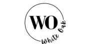 Stylish black and white logo design featuring 'WO' with elegant 'white oak' script encircling it.