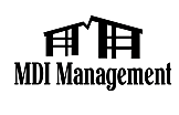 Modern logo of MDI Management featuring sleek, abstract building silhouettes.