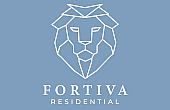 Elegant Fortiva Residential logo featuring a geometric lion design against a soothing blue background.