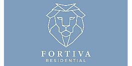 Elegant Fortiva Residential logo featuring a minimalist geometric lion design on a calming blue background.