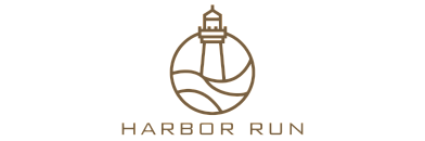 Elegant logo design for Harbor Run featuring a stylized lighthouse within a circular wave motif, embodying coastal sophistication.