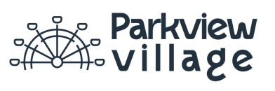 Charming Parkview Village logo featuring a stylized Ferris wheel, symbolizing fun and community.