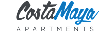 Costa Maya Apartments logo in sleek, modern typography showcasing a vibrant blue and gray color palette.