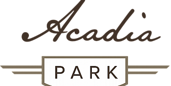 Elegant Acadia Park logo featuring sophisticated script and modern design elements.