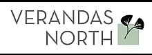 Elegant Verandas North logo featuring modern typography and a minimalist leaf design.