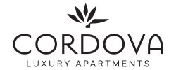 Elegant Cordova Luxury Apartments logo with a stylish leaf design, symbolizing sophistication and high-end living.