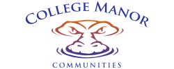 Elegant logo of College Manor Communities featuring a stylized animal face within vibrant orange and purple hues, reflecting a dynamic and welcoming community brand.