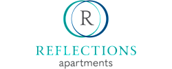 Reflections Apartments logo featuring elegant overlapping circles and stylish typography.