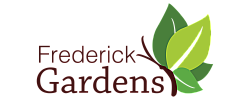 Elegant logo of Frederick Gardens with green leaves symbolizing nature and tranquility.