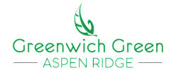Elegant logo of Greenwich Green at Aspen Ridge featuring a stylized leaf design, symbolizing a fresh and natural lifestyle.