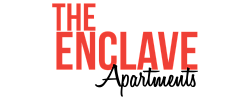 Bold red logo of 'The Enclave' capturing attention with its modern, sans-serif font.