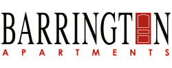Elegant Barrington Apartments logo with a distinctive red door icon.