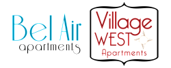 Elegant Bel Air Village West Apartments logo featuring modern typography and a stylish compass design.