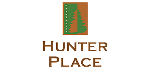 Elegant logo for Hunter Place Apartments featuring a stylized evergreen tree, exuding a sense of nature and sophistication.
