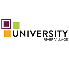 University River Village logo with colorful geometric accents.