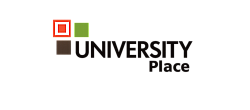 Modern University Place logo with vibrant geometric design.