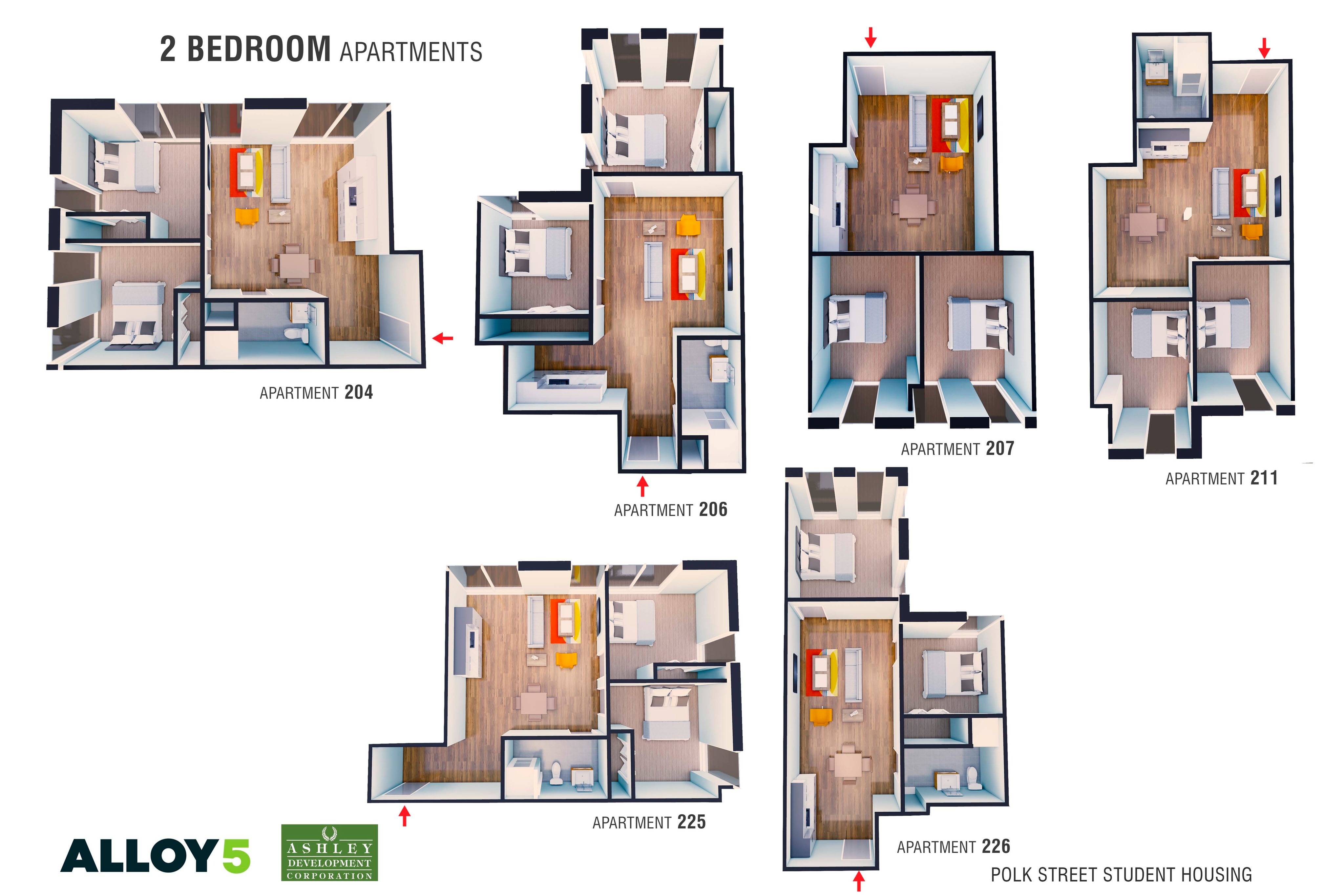2 Bed / 1 Bath 2 Bed Apartment Polk on Third