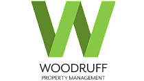 Vibrant Woodruff Property Management logo in shades of green, showcasing modern elegance and eco-friendly appeal.