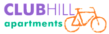 Vibrant Club Hill Apartments logo featuring a modern bicycle design, highlighting active urban living.