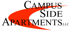 Sleek and modern Campus Side Apartments logo featuring a dynamic red swoosh design.