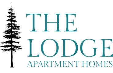 Elegant logo for The Lodge Apartment Homes featuring sophisticated teal typography.