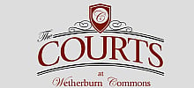 Elegant logo design for The Courts at Wetherburn Commons, featuring classic typography and decorative elements.