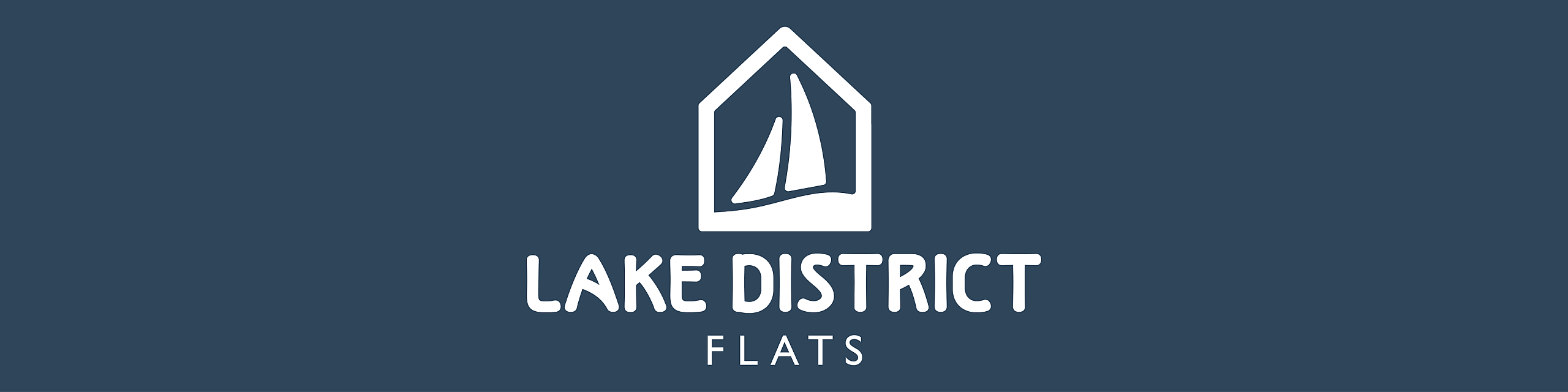 Lake District Flats logo featuring a sleek sailboat design within a house outline, set against a calming blue background.
