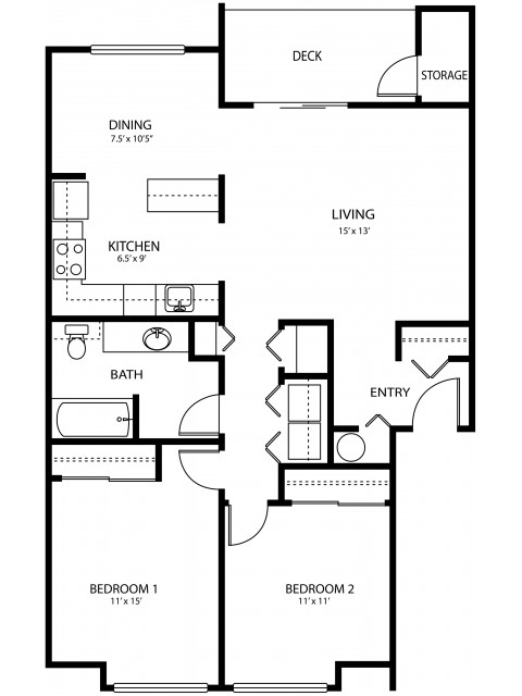 2 bedroom 1 bath, 958 sq ft