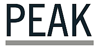 Modern logo design with bold, sleek text spelling 'PEAK' in an elegant font, emphasizing strength and simplicity.