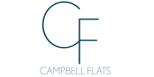 Elegant logo design of Campbell Flats showcasing sleek, modern typography enclosed in a stylish circular motif.