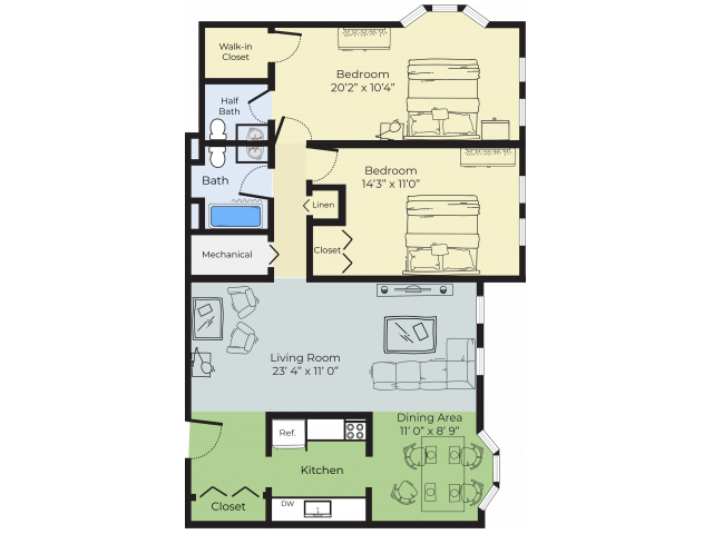 2 Bdrm Floor Plan | Nashua New Hampshire Apartments For Rent | Boulder Park