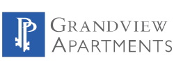Grandview Apartments logo featuring a stylized letter P with elegant design elements.