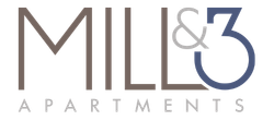 Modern Mill & 3 Apartments logo with a sleek, urban design aesthetic.