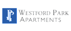 Elegant logo for Westford Park Apartments with a blue emblem and classic typography.