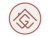 Modern logo design featuring a stylized house with geometric lines in an earthy brown circle, conveying a sense of home and stability.
