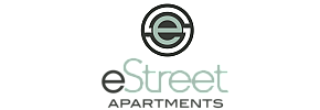 Logo of eStreet Apartments featuring a circular design with the letter 'e'.