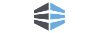 Modern architectural logo with sleek blue and gray abstract building design.