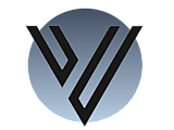Modern V-shaped logo design in sleek black on a gradient blue circle, symbolizing innovation and style.