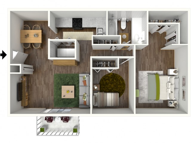 B1 Renovated Floorplan: 2 Bedroom, 1 Bathroom, 888sqft