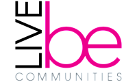 Modern LiveBe Communities logo with vibrant pink accent, featuring contemporary typography.