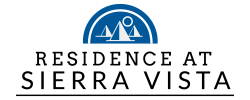 Logo of Monteverde Apartments featuring stylized mountains and sun in blue.