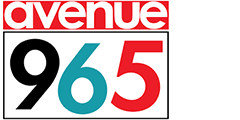Logo of Avenue 965 with bold red and blue typography.