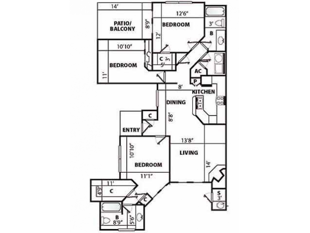 G Renovated Floor Plan | 3 Bedroom with 2 Bath | 1685 Square Feet | Pavilions | Apartment Homes