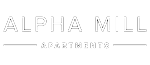 Bold and modern ALPHA MILL APARTMENTS logo in sleek typography.