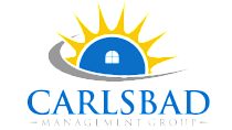 Vibrant Carlsbad Management Group logo featuring a stylized sunrise over a blue arched building, conveying growth and stability.
