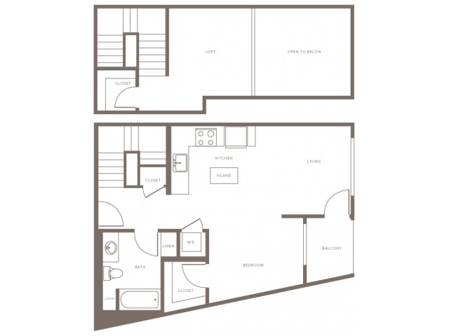 748 square foot studio one bath loft apartment floorplan image