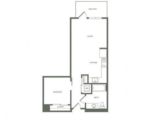 666- 671 square foot one bedroom one bath floor plan image