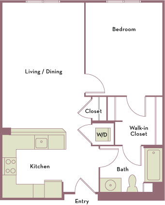 649 to 776 square foot one bedroom one bath apartment floorplan image